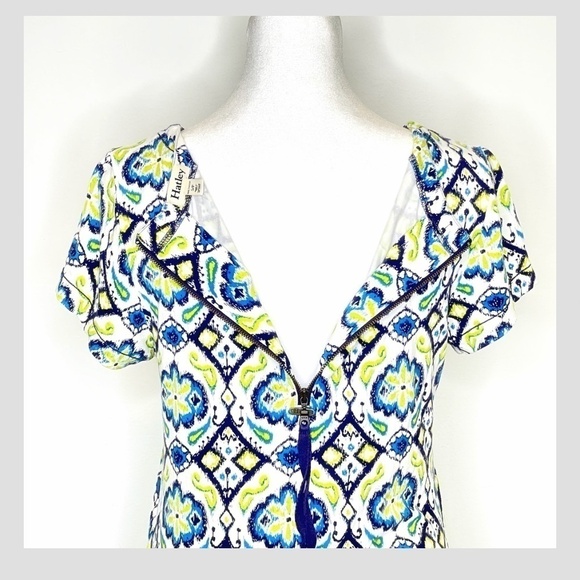 Hatley Nellie Short Sleeve Mini Mixed Flower Dot Print Zip Back Stretch Dress - Picture 6 of 11